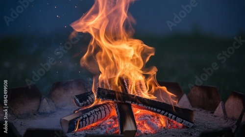 Flame of fire at bonfire in the dark