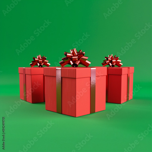 Front view of luxurious Christmas gift boxes on a green screen background
