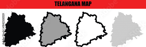 Telangana Map Silhouettes of Indian State Vector Graphic Isolated on White Background