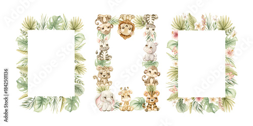 Photography Cute Tropical Animals and Exotic Plants Frames set