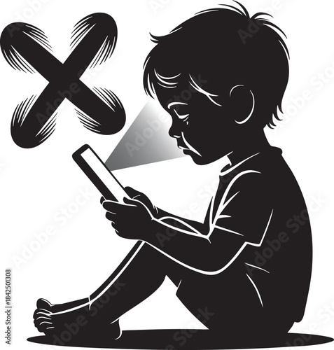 A young boy intently focused on a smartphone neglecting his surroundings