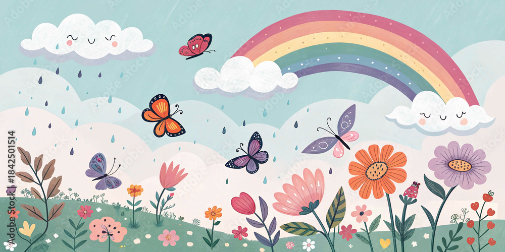 Naklejka premium butterflies and flowers on a meadow