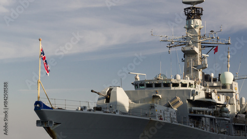 
GUIDED MISSILE FRIGATE - Royal Navy ship in port at the quay
