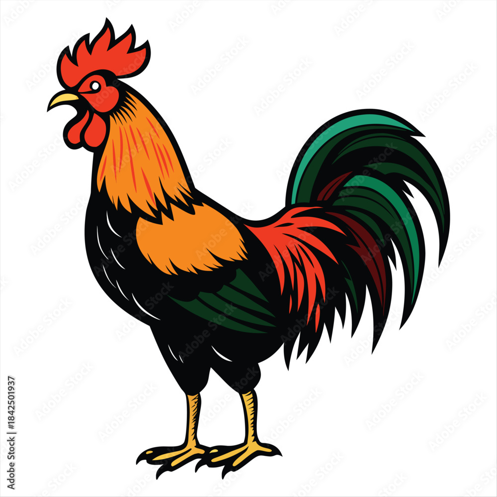 Fototapeta premium Colorful Rooster Vector Illustration – Farm Chicken Mascot Logo Design