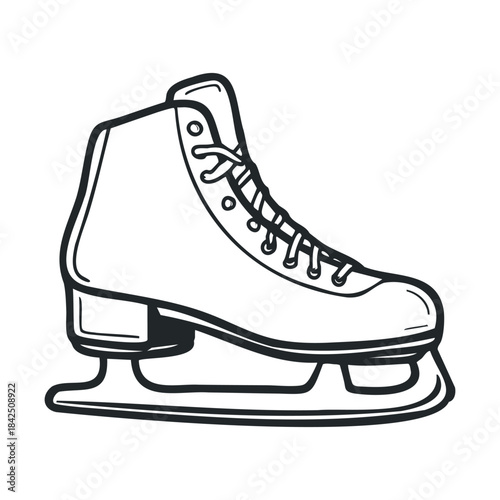 Classic figure ice skate black outline drawing for winter sports brochures greeting cards event promotions or seasonal holiday activities graphics