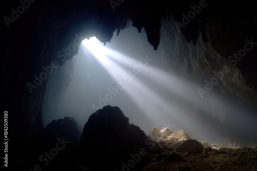 Sunlight streaming mysterious cave