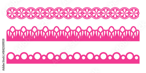 Lace scallop border edge frame pattern vector trim tape simple appears with delicate motion. This punch paper style brings airy charm. A sweet detail for modern layouts.