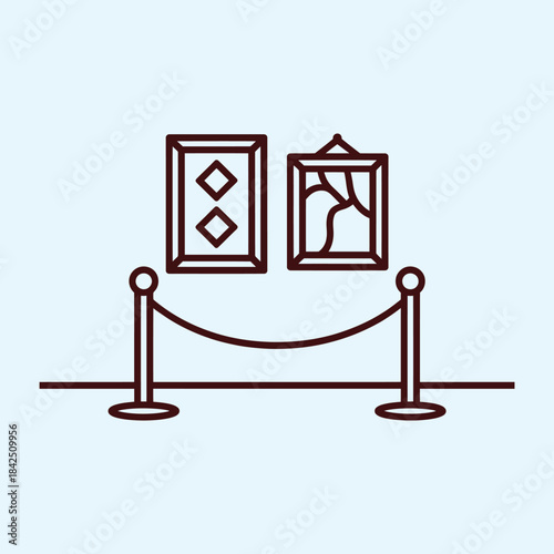 A clean outline icon showing two framed paintings hanging on a wall protected by a velvet rope barrier