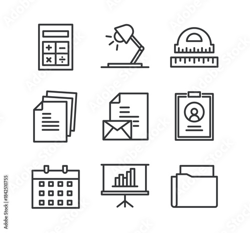 Office line editable stroke icons set. Vector illustration
