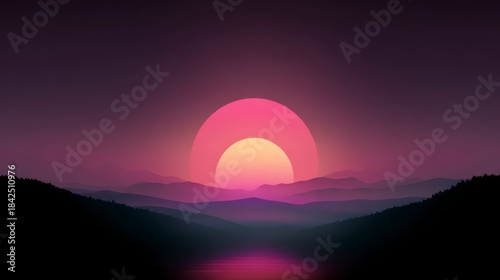 Vibrant Sunset Over Rolling Hills: A surreal and colorful sunset paints the sky with vibrant hues of pink and orange.