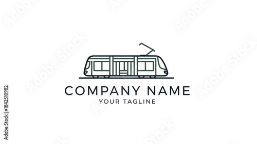 Minimalist Line Art Logo Design Featuring a Modern Tram or Light Rail Train.