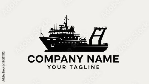 Silhouette of a fishing boat, a commercial vessel for marine operations.