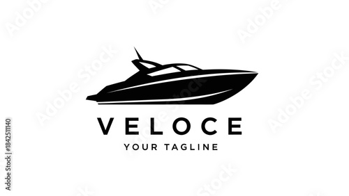 Sleek Black Silhouette of a Modern Speedboat Logo Design.