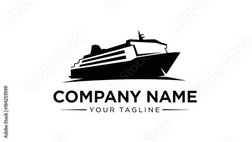 Sleek Black Cruise Ship Silhouette Logo Design.