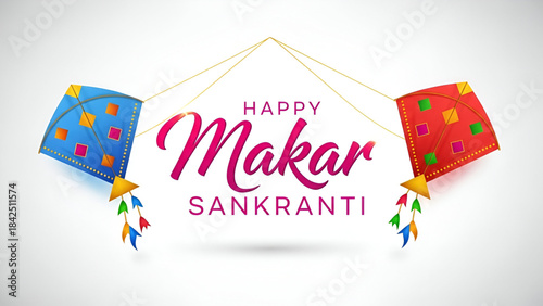 Makar Sankranti festival with colorful decorated kite patang in bright joyful style celebrating Indian tradition during Uttarayan season as vibrant harvest celebration brings happy festive mood 