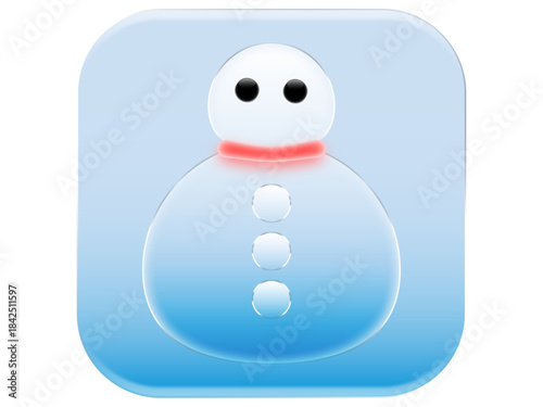 Glossy Liquid Glass and Glass morphism Snowman Illustration with Soft Blue Glow and Smooth Reflections. Modern Transparent Holiday Winter Character Design