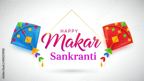 Makar Sankranti festival with colorful decorated kite patang in bright joyful style celebrating Indian tradition during Uttarayan season as vibrant harvest celebration brings happy festive mood 