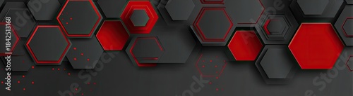 Abstract hexagon background with gray and red shapes. Modern geometric design