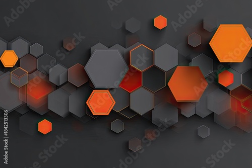 Abstract honeycomb graphic with orange and grey geometric shapes