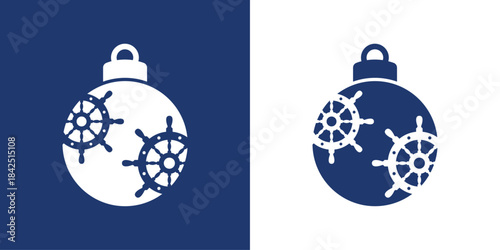 Logo nautical. Silueta de bola de navidad con volantes de timón de barco para tarjetas y felicitaciones de Navidad 