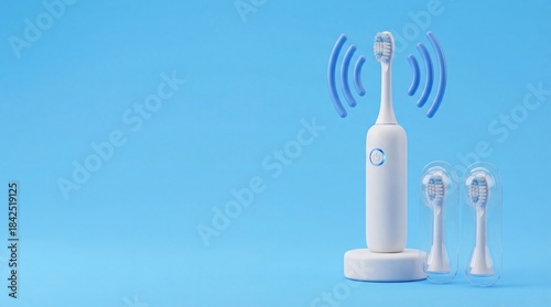 Smart sonic electric toothbrush with wireless waves and heads 3D render