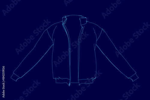 A crisp contour jacket illustration stands out on a solid blue background. This minimalist line drawing offers a clean and versatile design element.