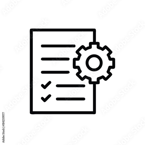 checklist, gear, settings, task, list, control, management, process, optimize, thin, line, icon