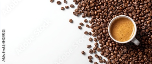 Fresh cup of coffee with roasted beans