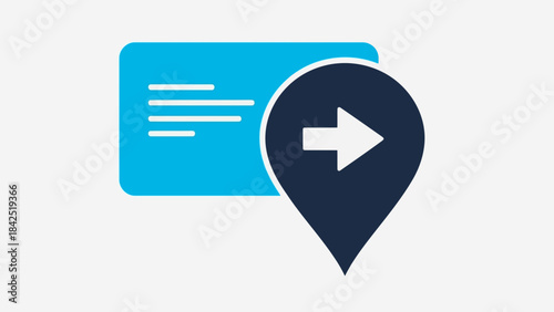 Information card and location pin icon representing data transfer and navigation