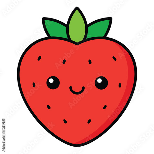 Cute kawaii strawberry with a happy face isolated on white background
