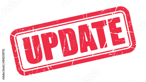 Red grunge update rubber stamp text isolated on white background for notification concept