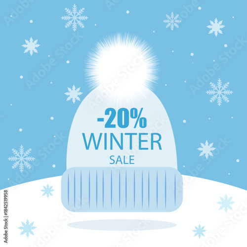 Illustration of winter sale, shopping, snowflakes	