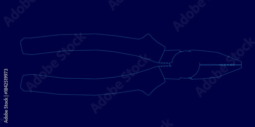 Pliers with a clean white contour are isolated on a deep blue background. The minimalist design emphasizes the tool's shape and function.