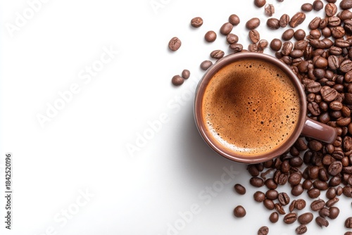 Fresh cup of coffee with roasted beans