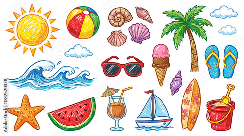 A vibrant collection of summer-themed illustrations 