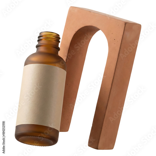 Minimal Cosmetic Serum Bottle Mockup with Geometric Terracotta Arch Display