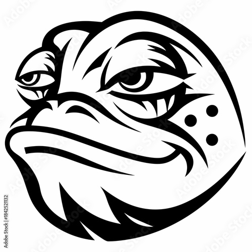 Grumpy frog character with skeptical expression, graphic illustration