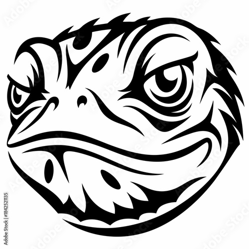 Fierce reptilian face tribal tattoo design, fierce expression