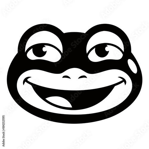 Joyful cartoon frog face with a wide, happy smile and big eyes, perfect for whimsical designs.