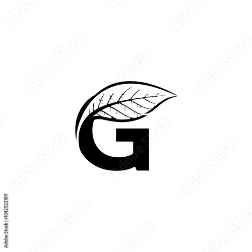 A stylized black and white logo design featuring the letter g with an integrated leaf and thorns isolated on transparent background
