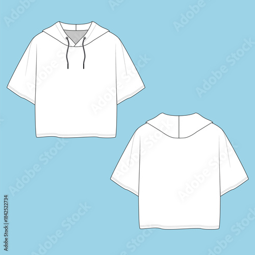 Textile Garment Flat Sketch with kids and women's different trims like front knot, cut & sew details  