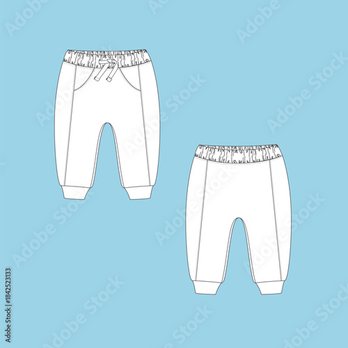 Textile Garment Flat Sketch with kids and women's different trims like front knot, cut & sew details  