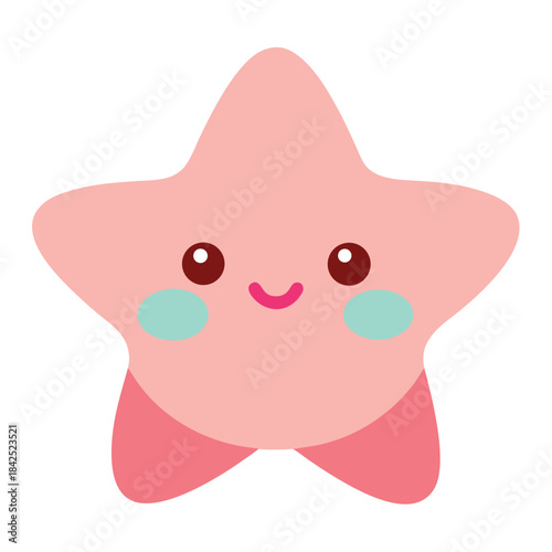 Cute smiling star character with rosy blush cheeks isolated on white background