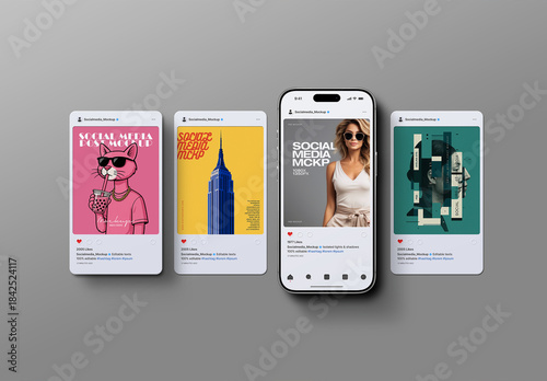 Social Media Post Mockup Set + Phone 17 (4 Objects)