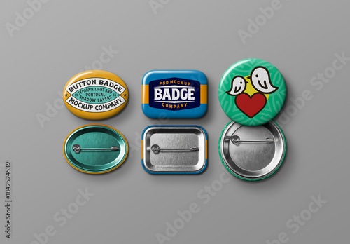 Button Badge Mockup Set - Round, Rectangle & Oval (3 Objects)