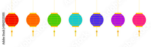 Vector illustration of colorful Chinese hanging Lanterns set on transparent background
