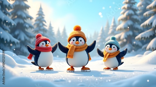penguins on the snow