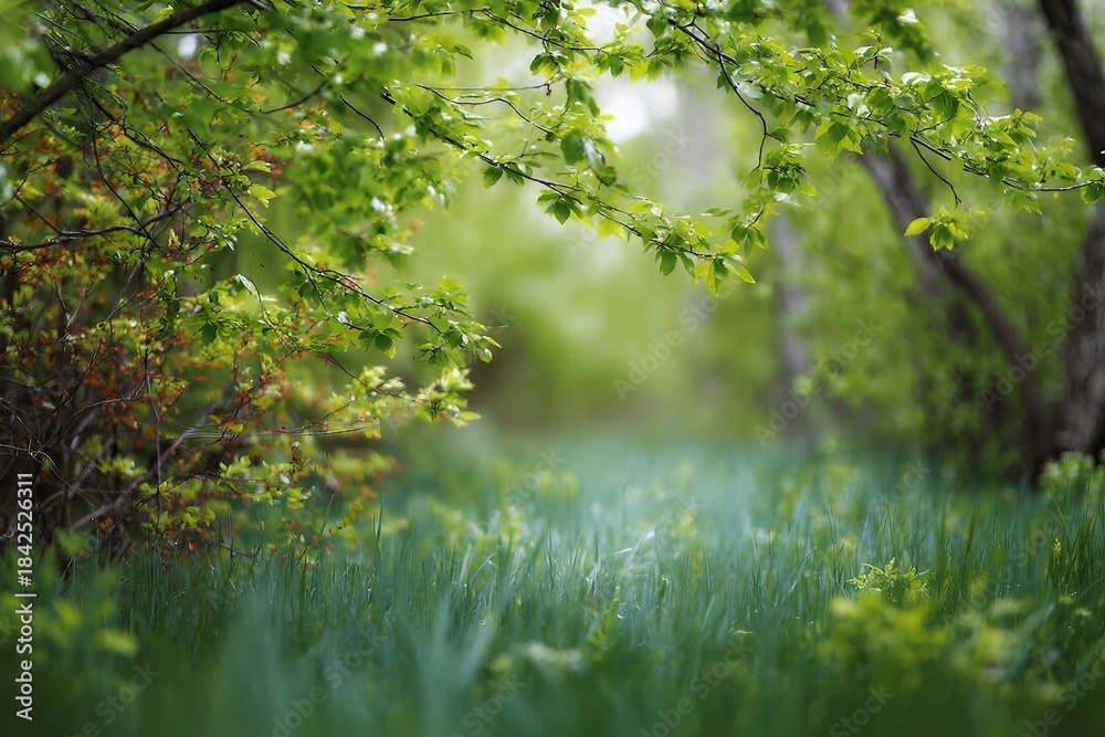 Obraz premium Beautiful green summer forest. Spring background, backdrop