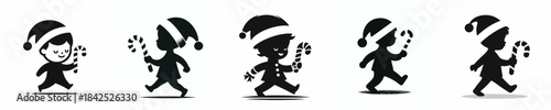 vector silhouette of a little boy carrying a candy cane