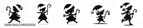 vector silhouette of a little girl carrying a candy cane